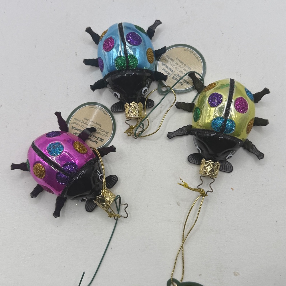 NWT Inge Glas Colorful Ladybug Ornaments Collectible Decor Set 3 Lot